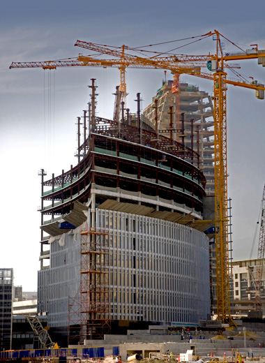 Major building under construction with scaffolding